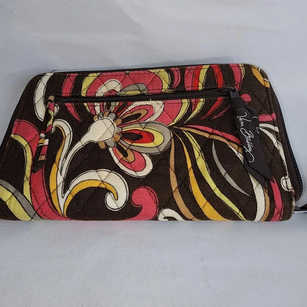 Cute Vera Bradley quilted zip-around wallet with a brown floral/paisley